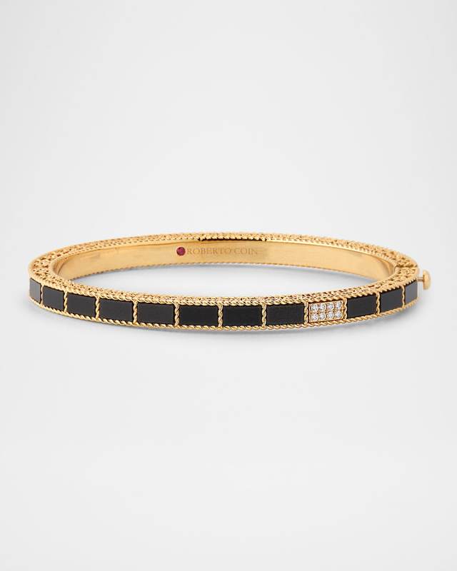 18K Rose Gold Black Jade and White Diamond Bangle